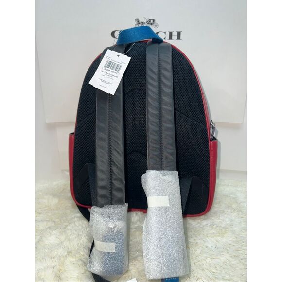 🔥🎁NWT! Coach Court Backpack Colorblock Blue/Red CR768 Msrp:$450.00 - Picture 3 of 12